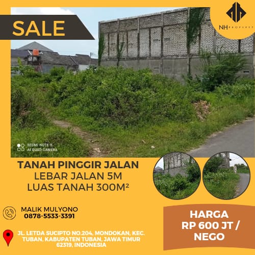 Dijual Tanah Pinggir Jalan Kab. Tuban 300 m²